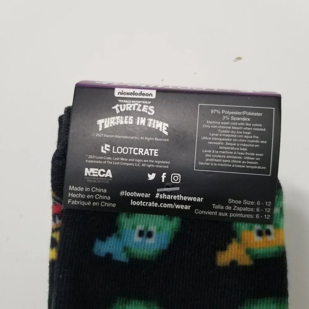 NWT Nickelodeon Teenage Mutant Ninja Turtles Turtles in TIme Crew Socks Size 6 -